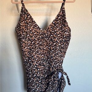 Leopard Print one piece swim dress with tie wrap